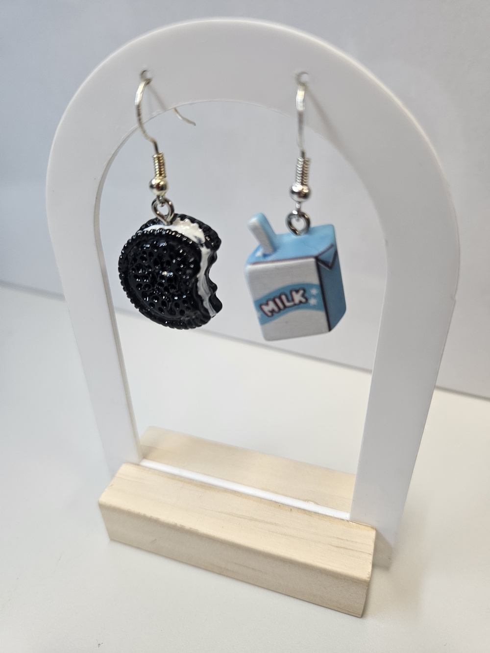 Novelty Milk Carton & Cookie Dangle Earrings - Blue & Black